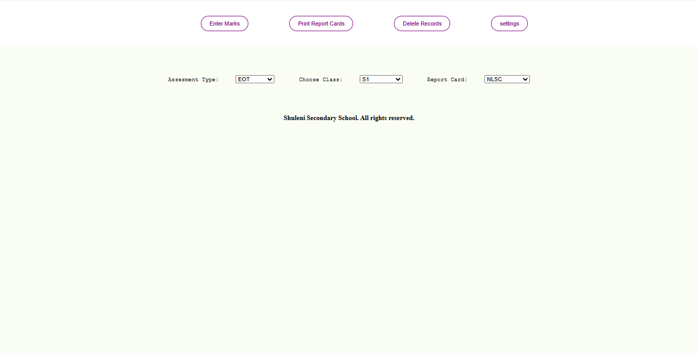 Shuleni Report Card Management System dashboard