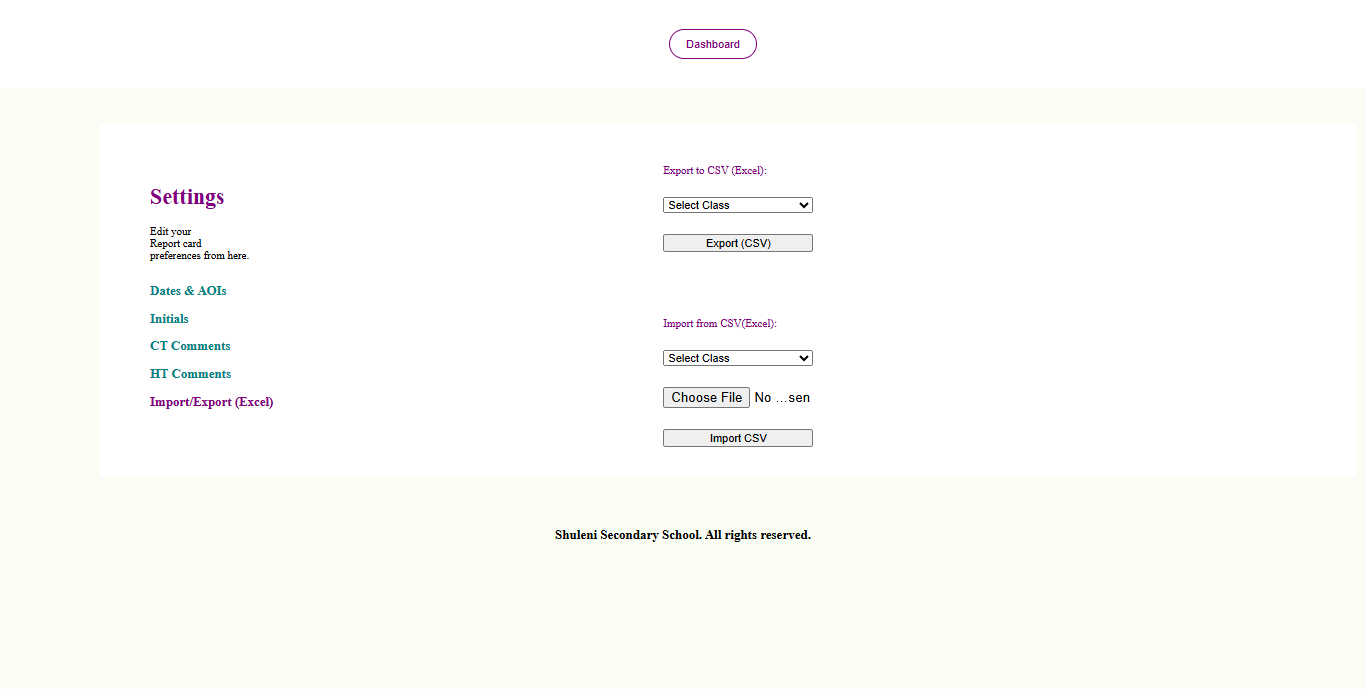 Shuleni Report Card Management System Records Import