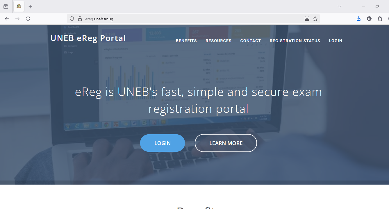 UNEB eRegistration Portal Dashboard